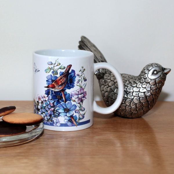 Blue Mug: Birds & Butterflies - Designer Mugs - Talex Interiors