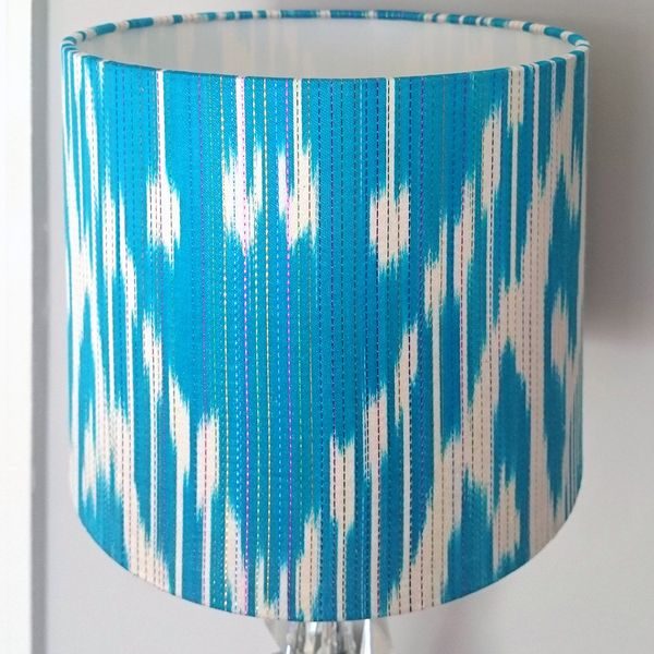 Blue Silk Ikat Lampshade for Bedside Table Lamp - Talex Interiors, UK