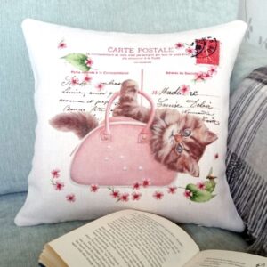 Shabby Chic Cat Cushion - Designer Cushions - Talex Interiors