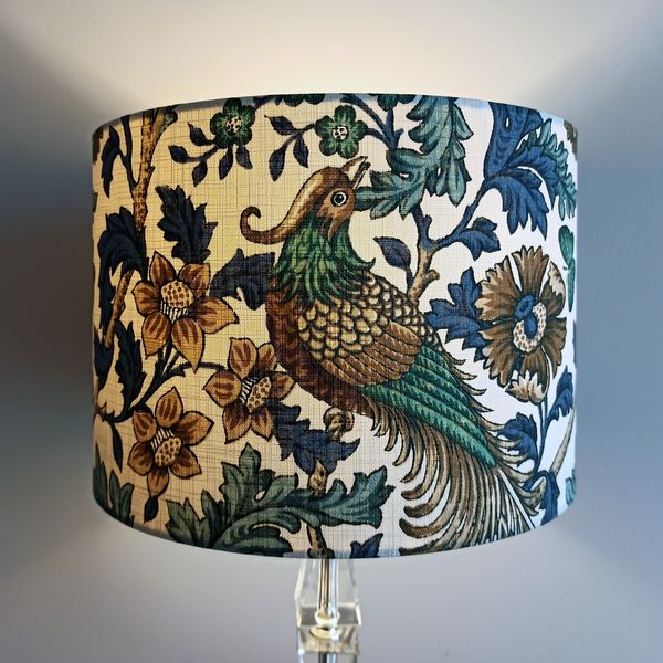 Teal Bird Lamp Shade For Ceiling Light, Bird Pattern Lamp Shade