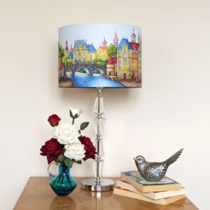 Funky Multi Coloured Lampshade with Fairytale Houses for Pendant/Ceiling Light or Standard/Table Lamp - Talex Interiors, UK