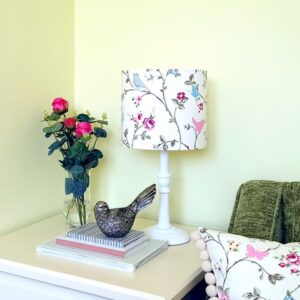 Pink Lampshade with Birds & Butterflies for table lamp base (dia 20cm) - Talex Interiors, UK